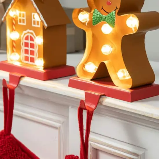 Glitzhome&reg; Marquee LED Gingerbread House & Gingerbread Man Christmas Stocking Holder Set {7}