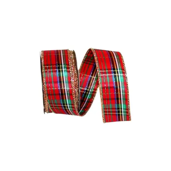 JAM Paper 1.375" x 10yd. Metallic Wired Heatherton Plaid Ribbon {1}