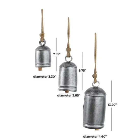 Silver Metal Bohemian Decorative Cow Bell, Set of 3" 13", 10", 8" {7}