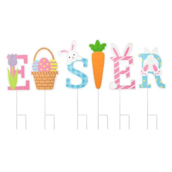 Glitzhome&reg; 49.5" Set of 6 Easter Icon Metal Yard Stake {1}