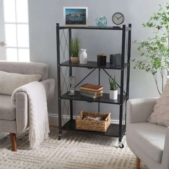 Organize It All Black 4-Tier Foldable Metal Rack with Wheels {3}