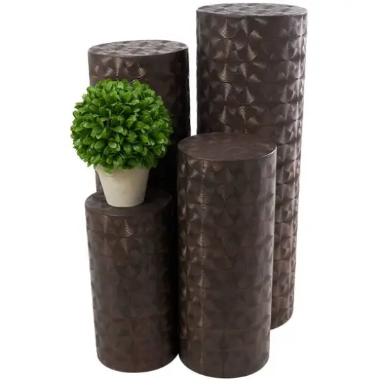 Brown Metal Tall Slim Abstract Pedestal Table with Grooved Shell Design Set {3}