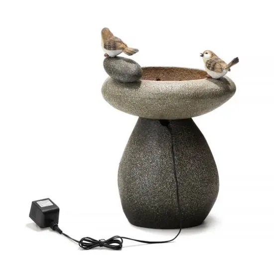 Glitzhome&reg; 20.75" Zen-Style Faux Stone Texture Outdoor Birdbath Fountain with LED Light {7}