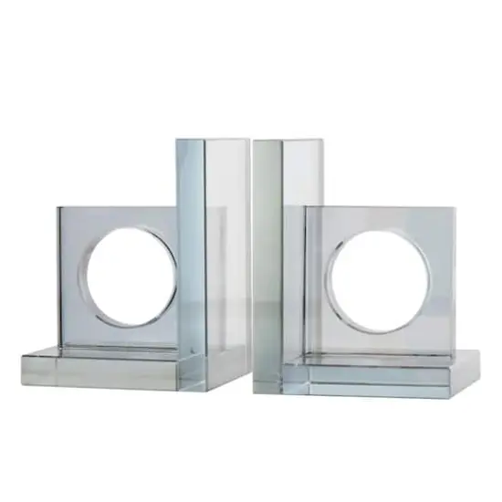 6" Silver Crystal Geometric Square Bookends with Circle Cut Outs Set {1}