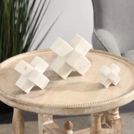 White Marble Geometric Jack Sculpture Set {3}