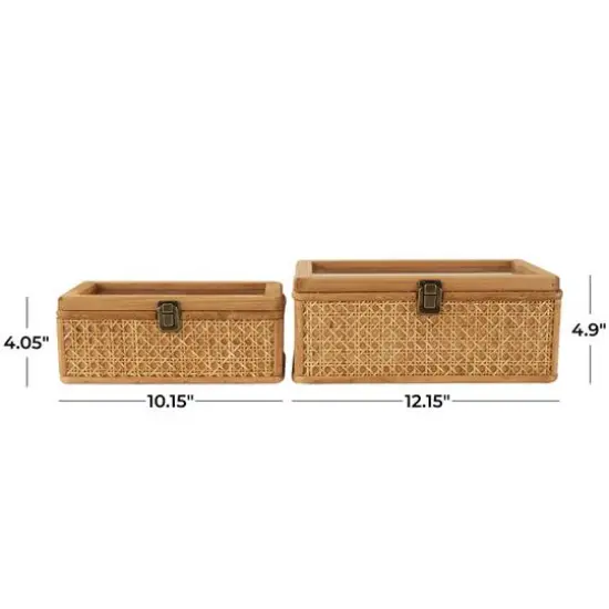 Brown Handmade Woven Rattan Box with Glass Top Set {8}