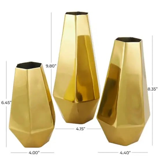 Stainless Steel Geometric Hexagon Shaped Vase Set Gold {11}