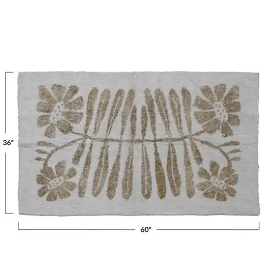  Cotton Tufted Rug with Flowers, White and Mustard {3}