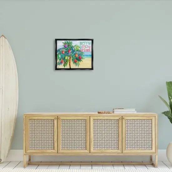 Stupell Industries Merry Beachy Christmas Holiday Palm Framed Floater Canvas Wall Art {3}
