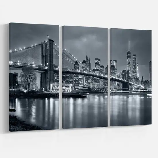 Designart - Panorama New York City at Night - Cityscape Canvas Print {4}