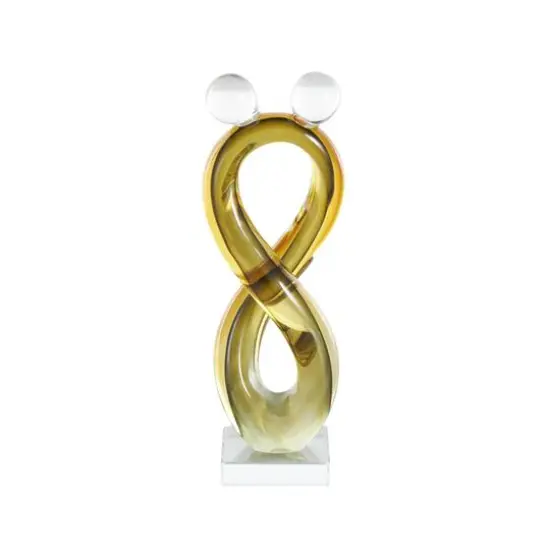 12" Amber Yellow Glass Abstract Infinity Sculpture {7}