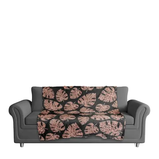 Pink Cheetah Monstera Fleece Throw Blanket {4}