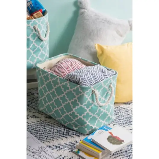 DII&reg; Small Rectangle Lattice Polyester Bin Aqua {6}