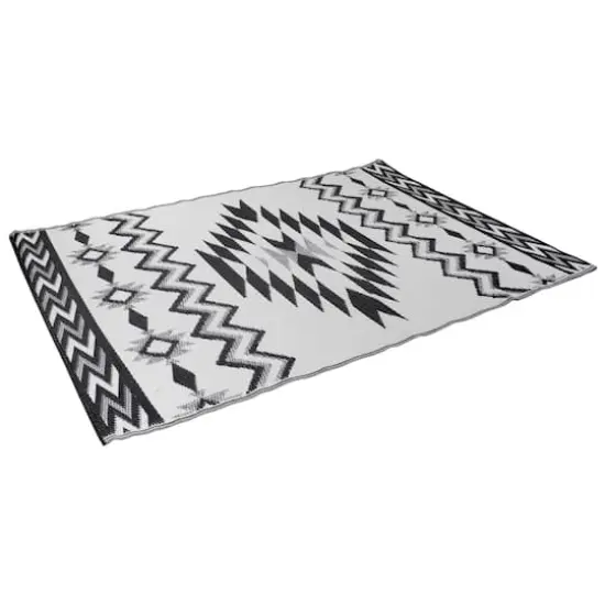 Black & White Aztec Print Rectangular Outdoor Area Rug, 4ft. x 6ft. {4}
