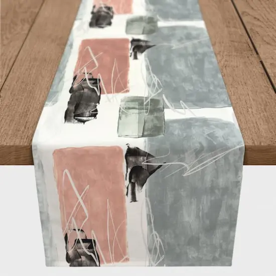 Blue and Pink Abstract 16" x 72" Cotton Twill Runner {1}