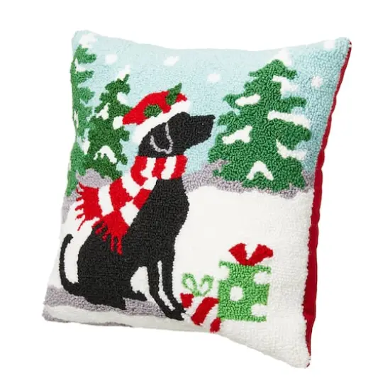 Glitzhome&reg; Hooked Christmas Dog Throw Pillow {4}