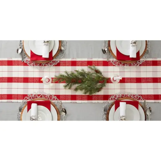 DII&reg; 72" Red Tinsel Plaid Fringed Table Runner {10}