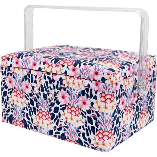 SINGER® Large Tropical Animal Print Premium Sewing Basket with Travel Sewing Kit {11}