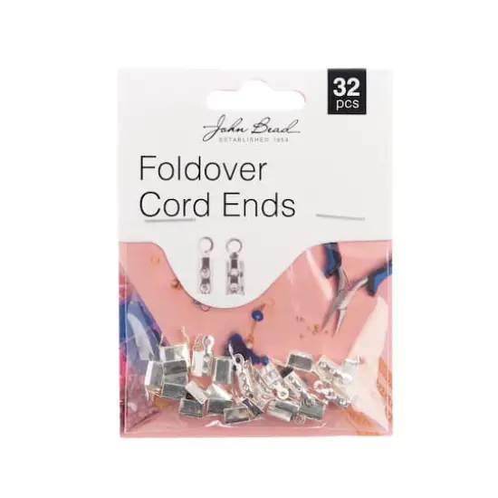 John Bead 10mm Silver Fold Over Cord Ends, 32ct. {1}