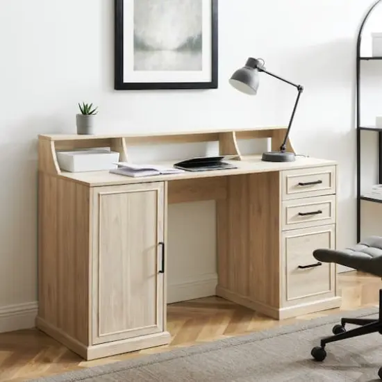 Walker Edison 58" Birch 3 Drawer Computer Desk with Hutch {5}