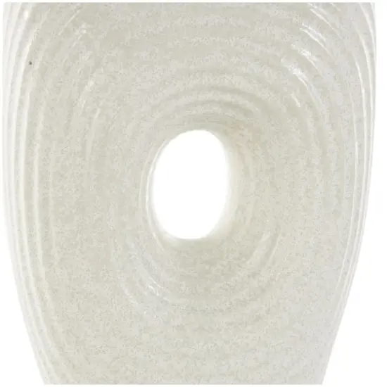 16" White Speckled Ceramic Ribbed Cutout Vase {5}