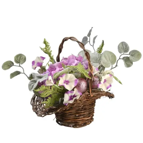 16" Spring Purple Floral Decorated Basket {1}