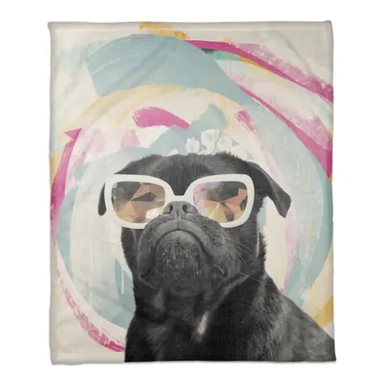 Kaleidoscope Pug 50" x 60" Coral Fleece Blanket {1}