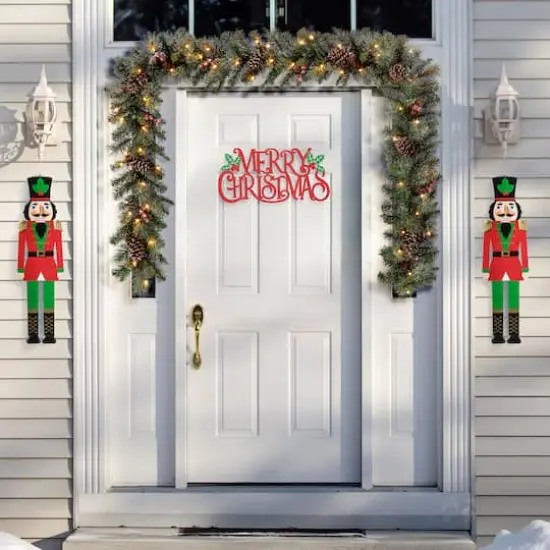 Glitzhome&reg; Metal Nutcrackers & "MERRY CHRISTMAS" Yard Stake Set {4}