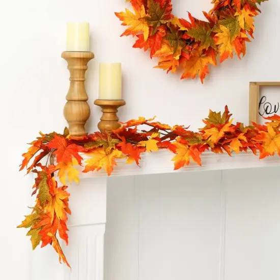 Glitzhome&reg; 6ft. Fall Lighted Maple Leaves Garland with Timer {12}