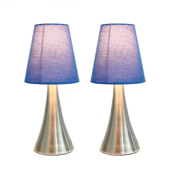 Simple Designs Valencia Mini Touch Table Lamp Set Brushed Nickel/Blue {8}