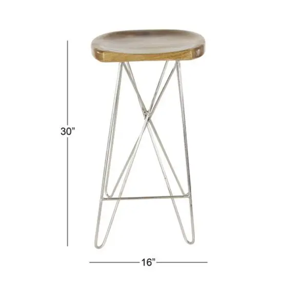 30" Light Brown Mango Wood & Metal Contemporary Bar Stool {4}