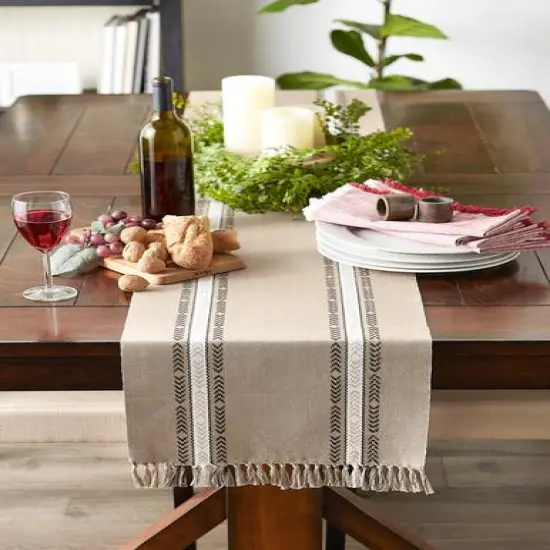 DII&reg; 108" Dobby Striped Fringe Ribbed Table Runner Dobby Stone {9}