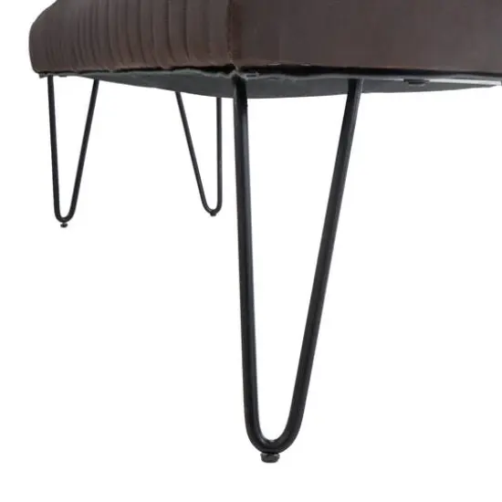 4ft. Dark Brown Leather Upholstered Bench with Hairpin Legs {7}