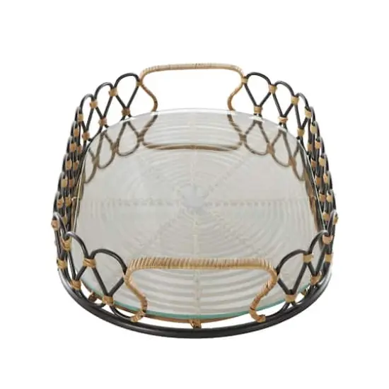 22" Black & Brown D&eacute;cor Tray with Glass Base {4}