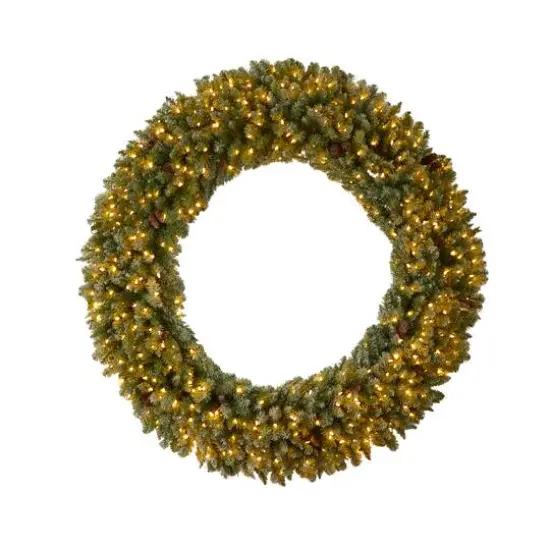 6ft. Clear LED Lights Flocked Artificial Christmas Wreath With Pinecones {1}