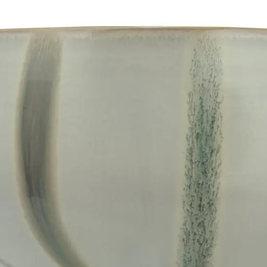 Hello Honey® 10" Cream & Green Reactive Glaze Stripes Hand-Painted Stoneware Bowl {7}