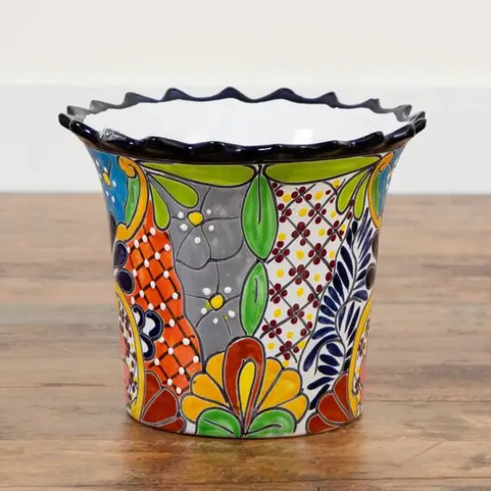 12" Handmade Mexican Talavera Ceramic Planter {7}