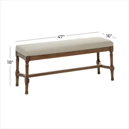 Brown Wood & Linen Traditional Bench {6}