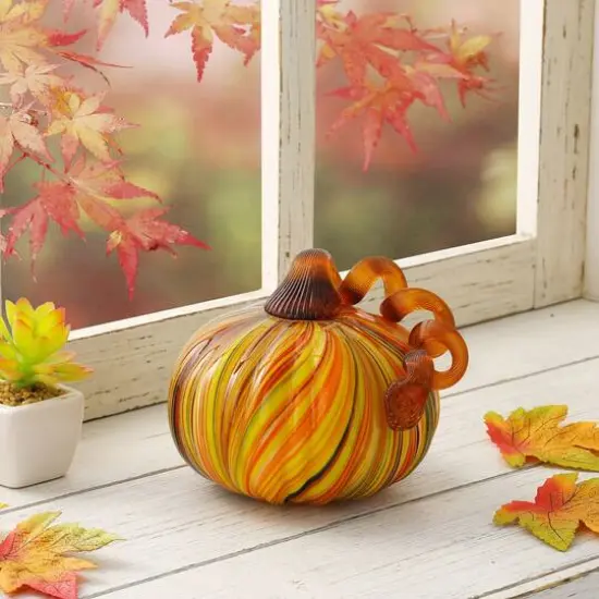 Glitzhome&reg; Short Glass Pumpkin, Multicolor Stripes {11}