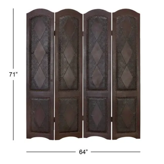 Dark Brown Wood Traditional Room Divider Screen, 71" x 64" x 1" {10}