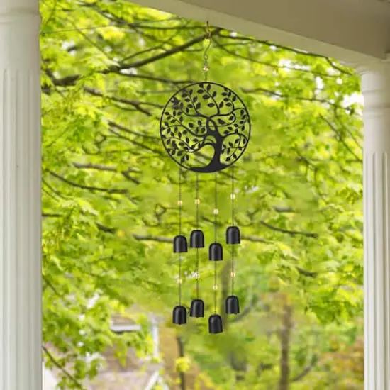 Glitzhome&reg; Matte Black Metal Tree of Life Windchime with Bells {6}