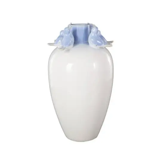 15" White with Blue Bird Accents Ceramic Decorative Vase {7}
