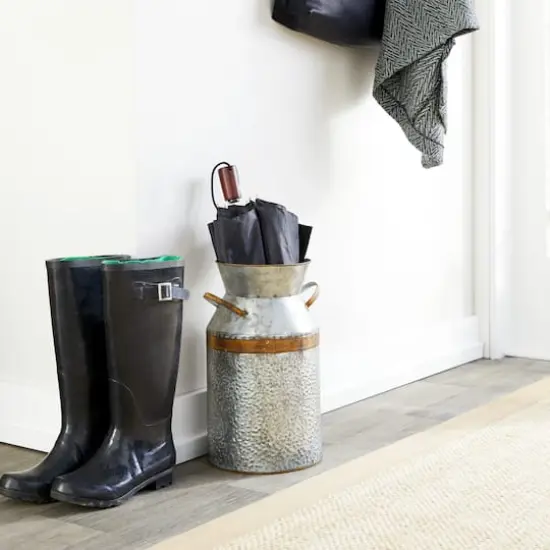 14" Gray Decorative Milk Can {6}