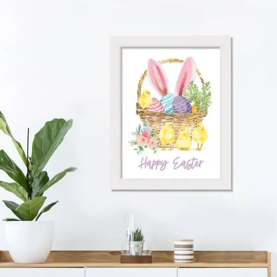 Egg and Chick Basket 12" x 16" White Framed Print Under Plexiglass {3}