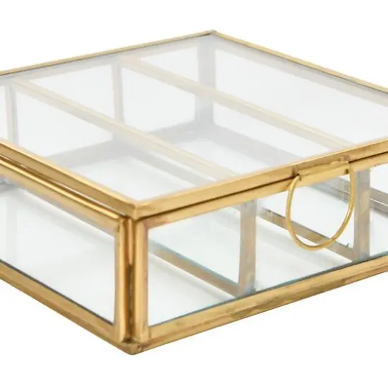 Hello Honey&reg; Small Brass Metal & Glass 3 Compartment Box {4}