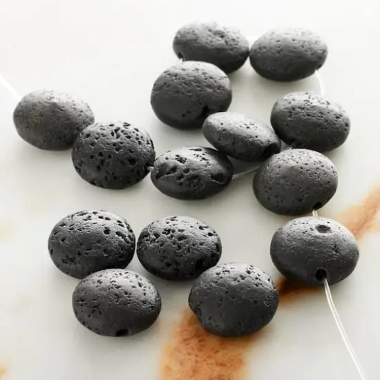 Black Lava Stone Lentil Beads, 12mm by Bead Landing&trade; {3}
