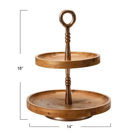 Hello Honey&reg; 18" Dark Brown and Silver Wood 2-Tier Decorative Tray {12}