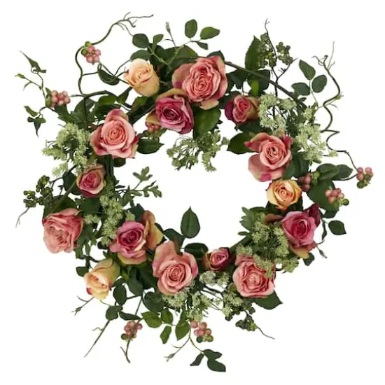 20" Pink and Green Rose Wreath {1}
