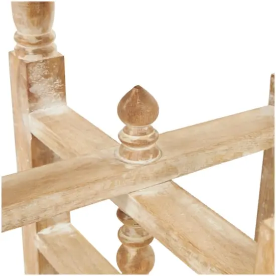 23" Cream Mango Wood Whitewashed Accent Table with Silver Beaded Rim and Turned Legs {5}