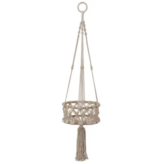 Hello Honey® 33.5" Natural Handwoven Cotton Macramé & Rattan Plant Hanger with Wood Beads {1}